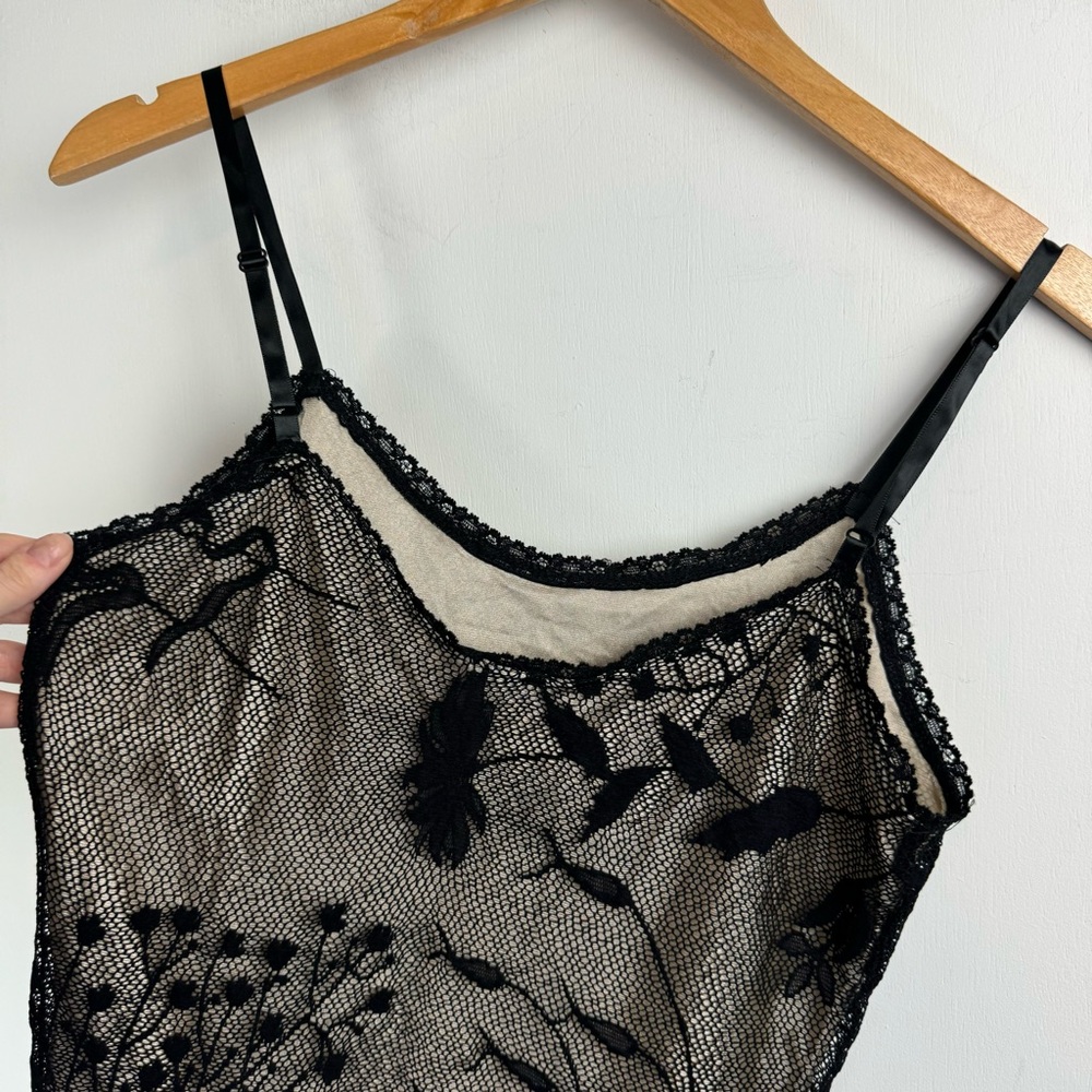 Vintage Y2K Black Lace Mesh Overlay Cami Tank Top Sz Medium - Picture 13 of 13